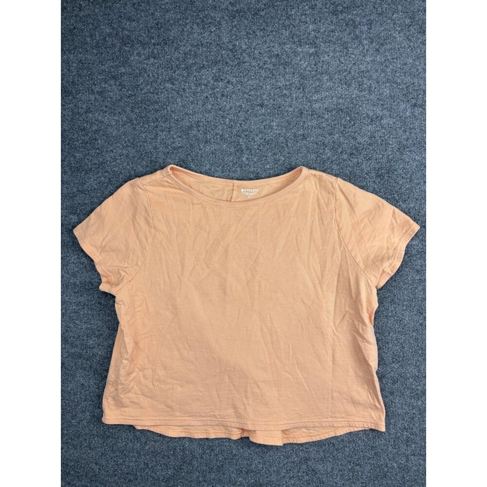 Athleta Shirt Womens 1X Peach Boxy Cropped Short Sleeve Cotton Tee Top Crewneck